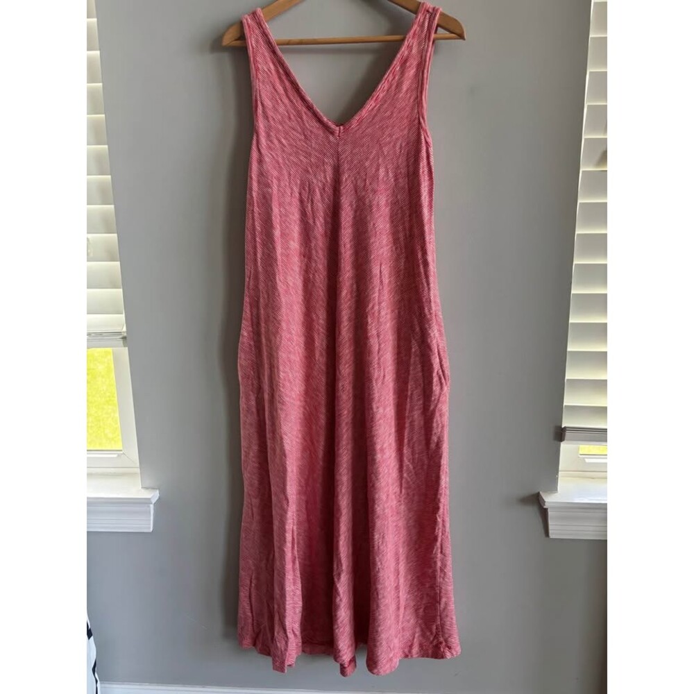 Lou & Grey XS Striped Soft Serve Slub Tank Maxi Dress with Pockets Pink Coral